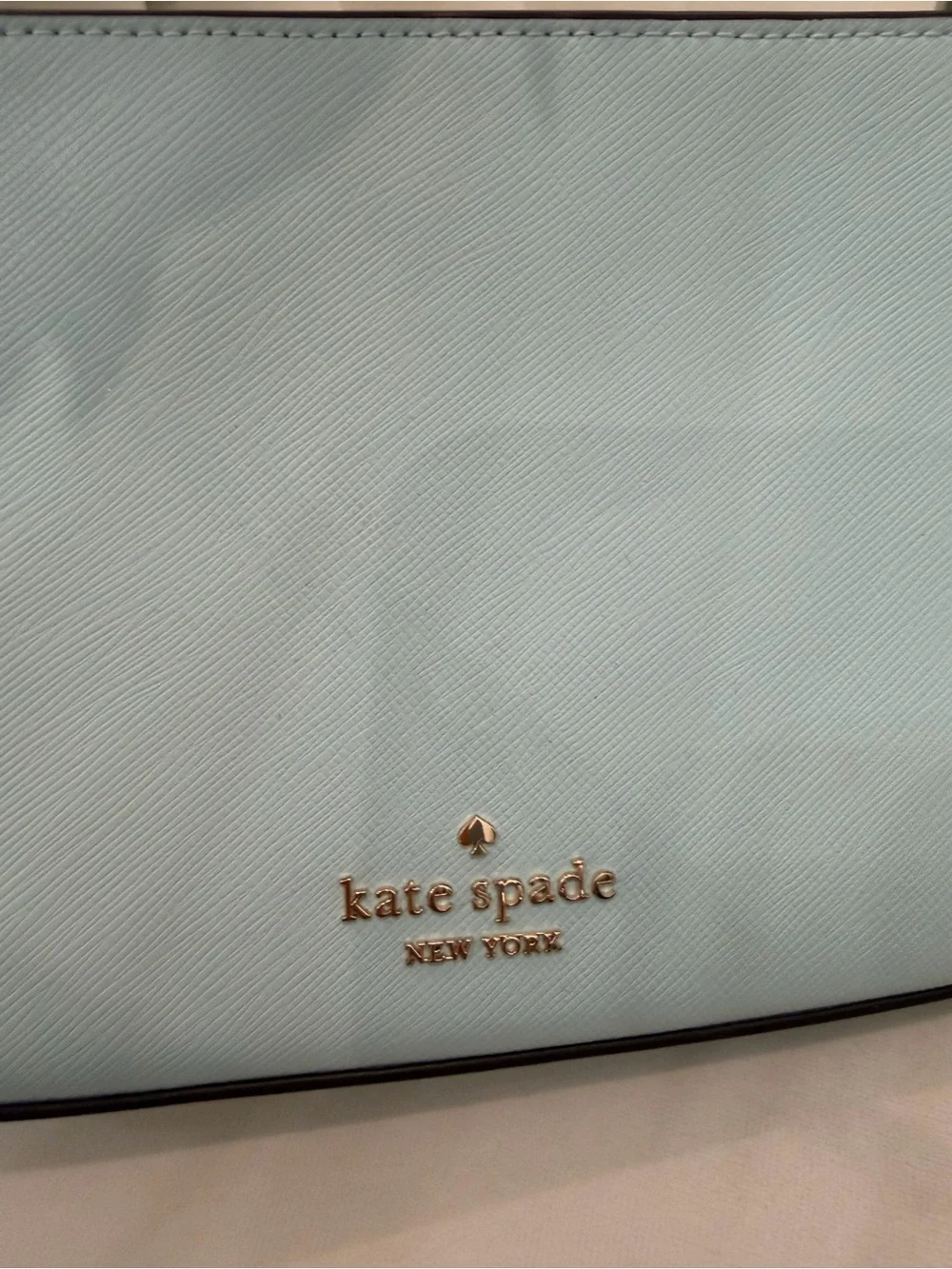 kate spade light blue leather shoulder bag with gold chain